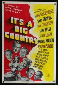 7y496 IT'S A BIG COUNTRY 1sh '51 Gary Cooper, Janet Leigh, Gene Kelly & other major stars!