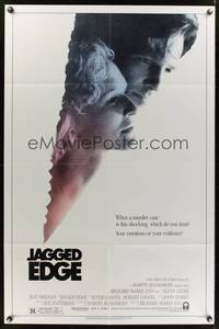 7y502 JAGGED EDGE 1sh '85 great close up image of Glenn Close & Jeff Bridges!