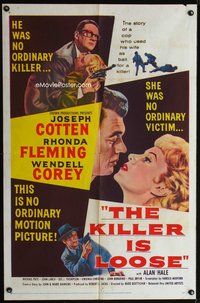 7y523 KILLER IS LOOSE 1sh '56 Budd Boetticher, cop Joseph Cotten uses wife Rhonda Fleming as bait!