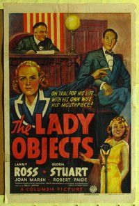 7y537 LADY OBJECTS 1sh '38 Gloria Stuart, On trial for his life... with his wife his mouthpiece!