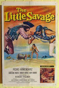 7y566 LITTLE SAVAGE 1sh '59 Pedro Armendariz, action art of pirates fighting over treasure!