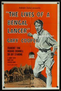 7y569 LIVES OF A BENGAL LANCER 1sh R58 full-length art of Gary Cooper with gun!