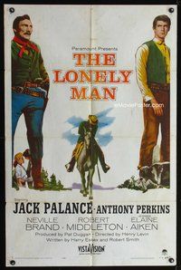 7y572 LONELY MAN 1sh '57 Jack Palance stares down Anthony Perkins!