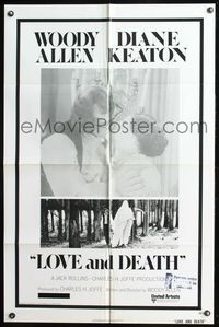 7y579 LOVE & DEATH style A 1sh '75 Woody Allen & Diane Keaton romantic kiss close up!