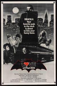 7y580 LOVE AT FIRST BITE 1sh '79 AIP, wacky vampire image of George Hamilton as Dracula!