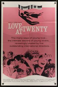 7y581 LOVE AT TWENTY 1sh '62 Truffaut, Wajda, Ophuls, Rossellini, Ishihara!