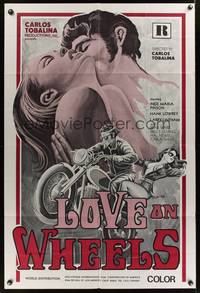 7y583 LOVE ON WHEELS 1sh '70s Carlos Tobalina, cool motorcycle artwork by Tyler!