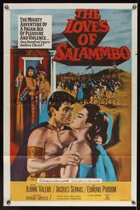 7y585 LOVES OF SALAMMBO int'l 1sh '62 art of barbarian Edmund Purdom & sexy Jeanne Valerie!