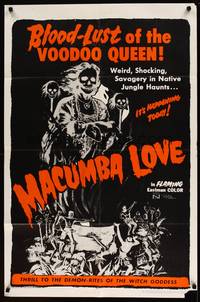 7y587 MACUMBA LOVE 1sh R68 cool voodoo horror art, blood-lust of the voodoo queen!