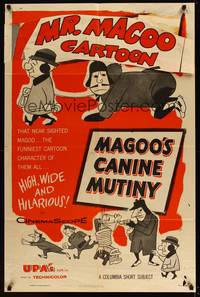 7y591 MAGOO'S CANINE MUTINY 1sh '56 Jim Backus, great cartoon art of Mr. Magoo!
