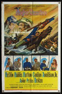 7y597 MAJOR DUNDEE 1sh '65 Sam Peckinpah, Charlton Heston, dramatic Civil War battle art!