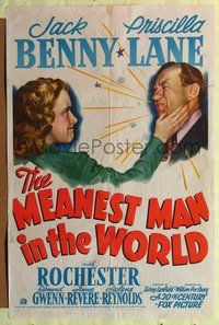7y611 MEANEST MAN IN THE WORLD 1sh '43 Jack Benny gets slapped by pretty Priscilla Lane!