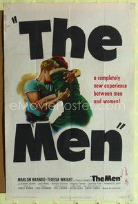 7y613 MEN 1sh '50 very first Marlon Brando, Jack Webb, directed by Fred Zinnemann!