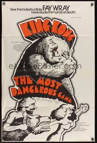 7y625 MOST DANGEROUS GAME/KING KONG 1sh '60s double-bill, sexy art of Fay Wray & giant ape!