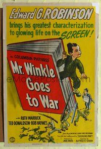 7y629 MR. WINKLE GOES TO WAR style A 1sh '44 art of Edward G. Robinson jumping from Pratt novel!