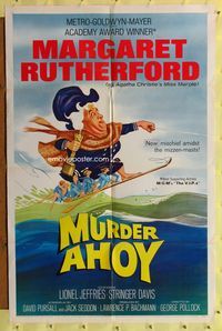 7y632 MURDER AHOY 1sh '64 funny art of Margaret Rutherford water skiing one-handed!