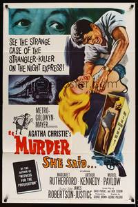 7y637 MURDER SHE SAID 1sh '61 detective Margaret Rutherford follows a strangler, Agatha Christie!