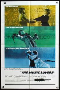 7y638 MUSIC LOVERS int'l 1sh '71 Ken Russell, three images of Richard Chamberlain & Glenda Jackson!