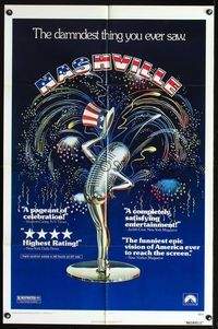 7y649 NASHVILLE 1sh '75 Robert Altman, cool patriotic sexy microphone artwork!
