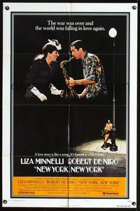 7y653 NEW YORK NEW YORK style B 1sh '77 Robert De Niro plays sax while Liza Minnelli sings!