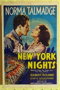 7y654 NEW YORK NIGHTS 1sh R38 pretty Norma Talmadge, Gilbert Roland!