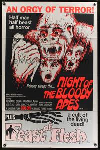 7y659 NIGHT OF THE BLOODY APES/FEAST OF FLESH 1sh '70s horror double bill, an orgy of terror!
