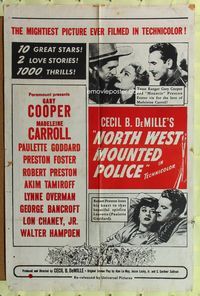 7y670 NORTH WEST MOUNTED POLICE 1sh R50s Cecil B. DeMille, Gary Cooper, Madeleine Carroll