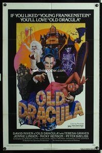 7y682 OLD DRACULA 1sh '75 Vampira, David Niven as Dracula, Clive Donner, wacky horror art!
