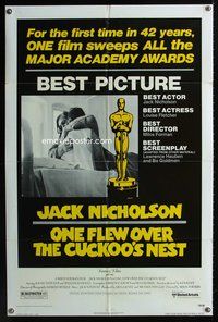 7y694 ONE FLEW OVER THE CUCKOO'S NEST 1sh '75 Jack Nicholson, Milos Forman classic!