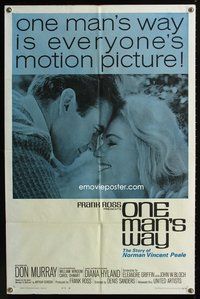 7y697 ONE MAN'S WAY style B 1sh '64 Don Murray stars, bio of positive thinker Norman Vincent Peale!