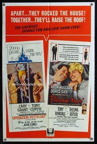 7y704 OPERATION PETTICOAT/PILLOW TALK 1sh '64 Cary Grant, Tony Curtis, Hudson & sexy Doris Day!