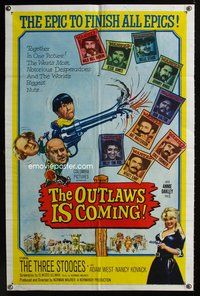 7y711 OUTLAWS IS COMING 1sh '65 The Three Stooges with Curly-Joe are wacky cowboys!
