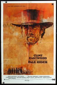 7y713 PALE RIDER 1sh '85 great artwork of cowboy Clint Eastwood by C. Michael Dudash!
