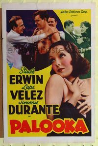 7y716 PALOOKA 1sh R41 boxing, William Cagney, Jimmy Durante, pretty Lupe Velez!