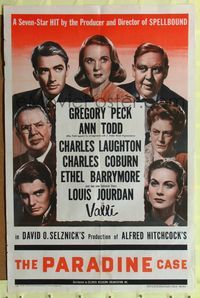7y717 PARADINE CASE style A 1sh '48 Alfred Hitchcock, Gregory Peck, Ann Todd, Valli!