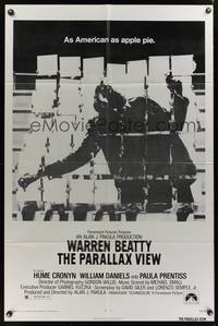 7y718 PARALLAX VIEW 1sh '74 Warren Beatty, as American as apple pie, cool image!