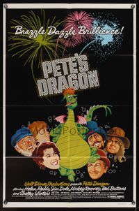 7y726 PETE'S DRAGON 1sh '77 Walt Disney, Helen Reddy, colorful art of cast w/Pete!