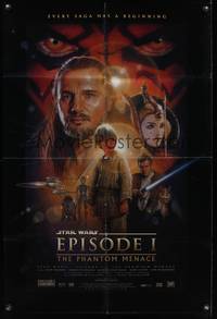 7y728 PHANTOM MENACE DS style B 1sh '99 George Lucas, Star Wars Episode I, art by Drew Struzan!