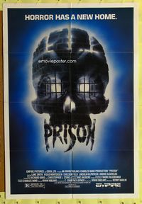 7y747 PRISON 1sh '88 Renny Harlin, cool horror artwork of skull jail!