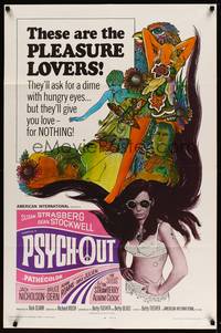 7y754 PSYCH-OUT 1sh '68 AIP, psychedelic drugs, sexy pleasure lover Susan Strasberg!