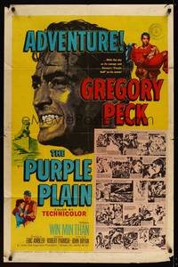 7y755 PURPLE PLAIN 1sh '55 great comic artwork of Gregory Peck, written by Eric Ambler!