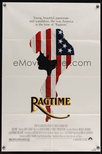 7y759 RAGTIME 1sh '81 James Cagney, Pat O'Brien, cool patriotic American flag art!