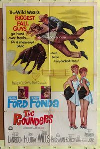 7y782 ROUNDERS 1sh '65 Glenn Ford, Henry Fonda, sexy Sue Ane Langdon & Hope Holiday!