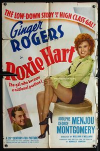 7y784 ROXIE HART 1sh '42 great full-length image of sexy criminal Ginger Rogers from Chicago!