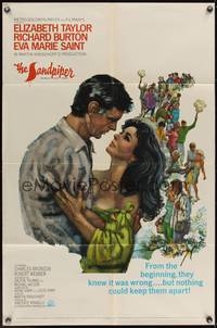 7y792 SANDPIPER 1sh '65 great art of Elizabeth Taylor & Richard Burton!