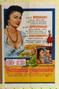 7y795 SCANDAL IN SORRENTO 1sh '56 Sophia Loren is the world's most curvacious covergirl, De Sica!