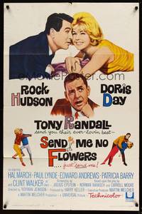 7y803 SEND ME NO FLOWERS 1sh '64 great art of Rock Hudson, Doris Day & Tony Randall!