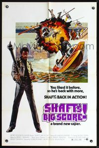 7y805 SHAFT'S BIG SCORE 1sh '72 great artwork of mean Richard Roundtree with big gun!