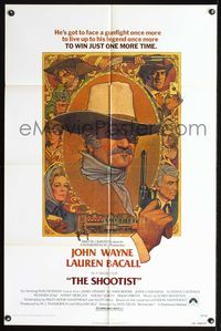 7y815 SHOOTIST 1sh '76 best Richard Amsel artwork of cowboy John Wayne!
