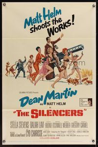 7y819 SILENCERS 1sh '66 outrageous sexy phallic imagery of Dean Martin & the Slaygirls!